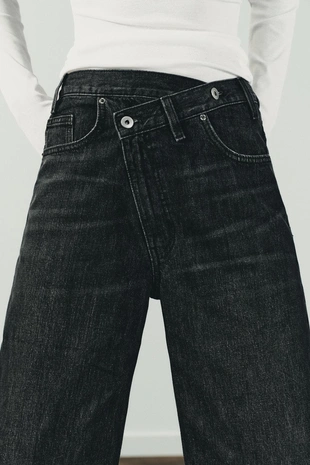 Джинсы TRF WIDE LEG с перекрестным поясом и высокой посадкой- Заказать в России