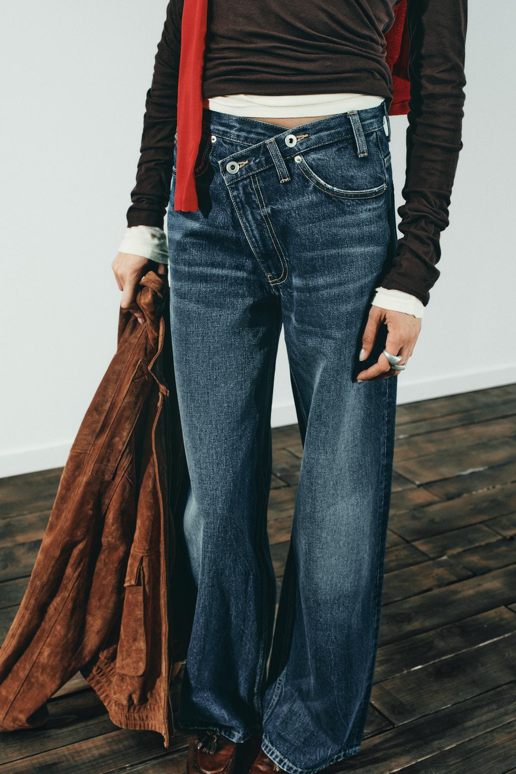 ДЖИНСЫ TRF WIDE LEG С ПЕРЕКРЕСТНЫМ ПОЯСОМ И ВЫСОКОЙ ПОСАДКОЙ