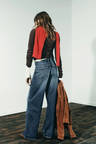 Джинсы TRF WIDE LEG с перекрестным поясом и высокой посадкой- Заказать в России