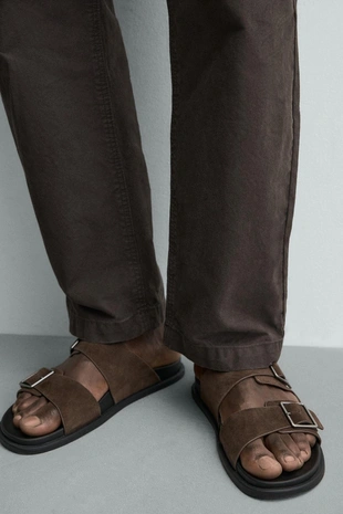 Кожаные сандалии с двойным ремешком- Заказать в России