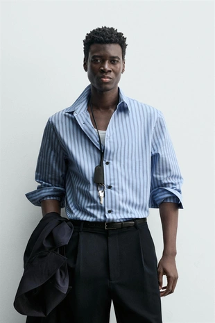 Рубашка свободного кроя в полоску- Заказать в России