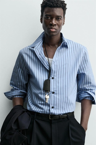 Рубашка свободного кроя в полоску- Заказать в России