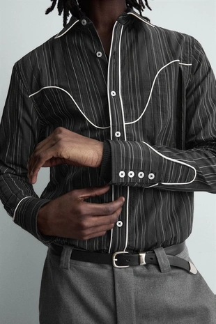 Рубашка в ковбойском стиле с контрастными вставками- Заказать в России