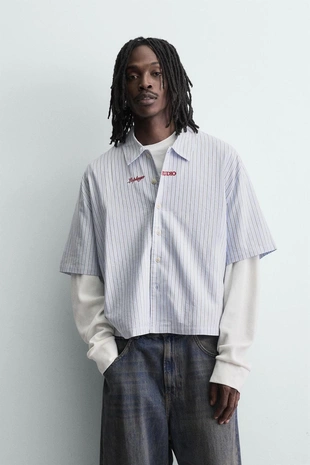 Рубашка в полоску с двойным рукавом- Заказать в России