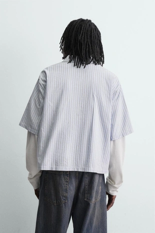 Рубашка в полоску с двойным рукавом- Заказать в России