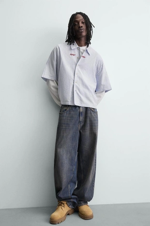 Рубашка в полоску с двойным рукавом- Заказать в России