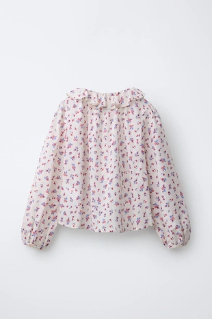 Рубашка с цветочным принтом и воланами- Заказать в России