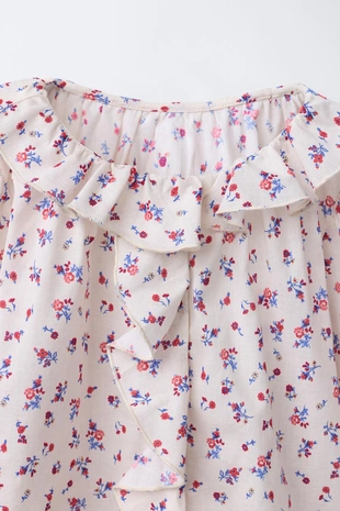 Рубашка с цветочным принтом и воланами- Заказать в России