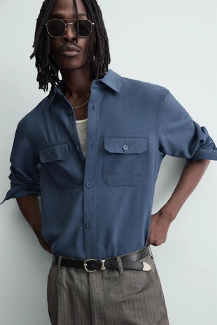 Рубашка свободного кроя с карманами- Заказать в России