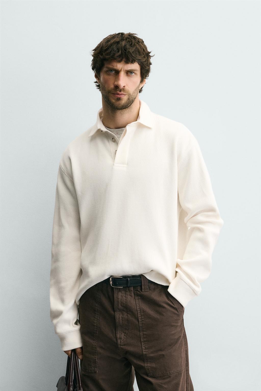 ПОЛО ИЗ ХЛОПКА С РЕЛЬЕФНЫМ УЗОРОМ И КОНТРАСТНЫМ ВОРОТНИКОМ