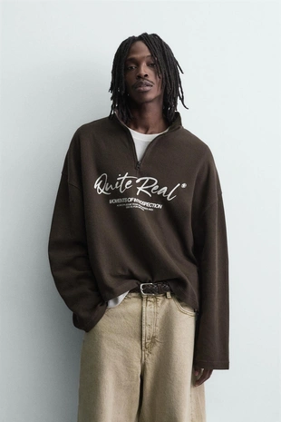 Толстовка с принтом и воротником на молнии- Заказать в России