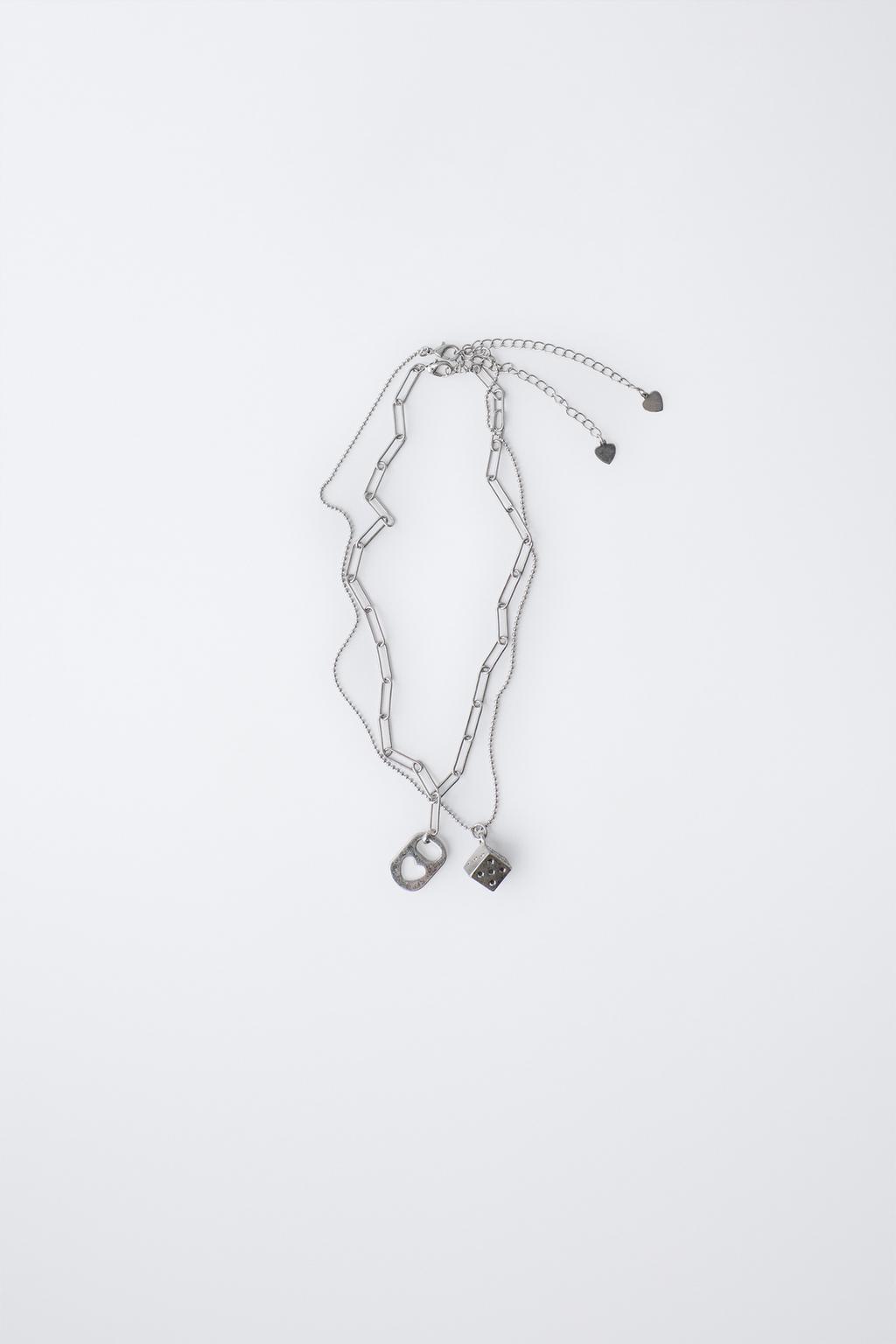 НАБОР ИЗ ДВУХ ОЖЕРЕЛИЙ С ПЛАСТИНОЙ И КУБИКОМ