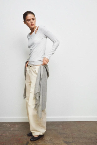 Двойная футболка в рубчик- Заказать в России