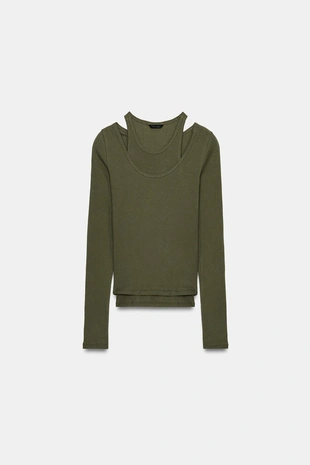 Футболка в рубчик с двойной отделкой- Заказать в России