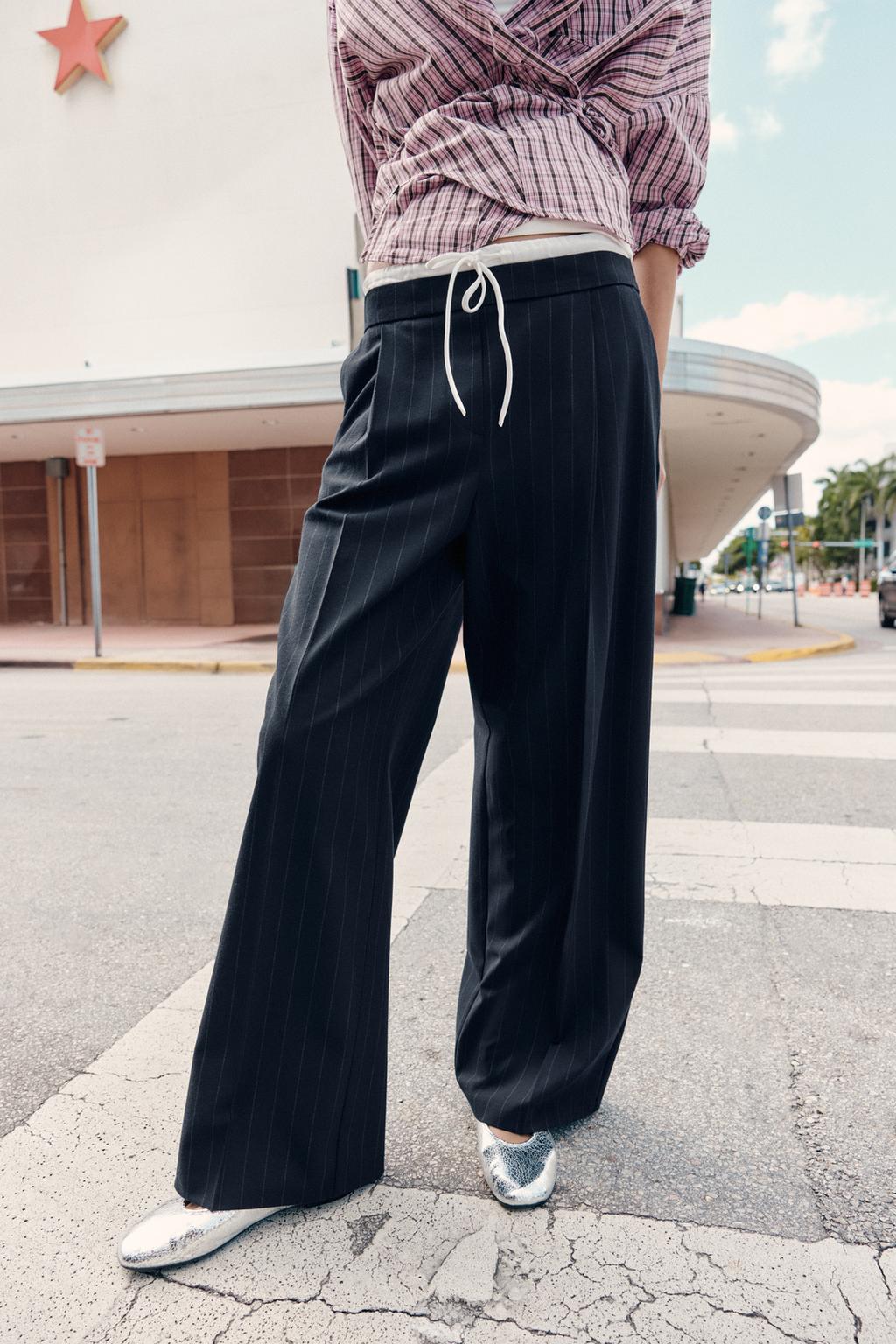 БРЮКИ С ШИРОКИМИ ШТАНИНАМИ И ДВОЙНЫМ ПОЯСОМ