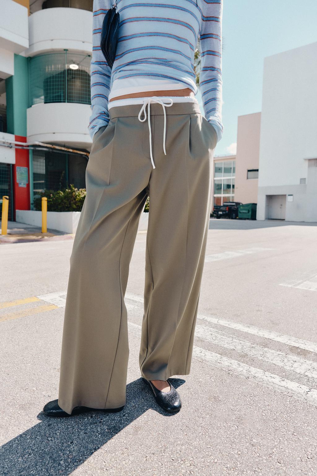 БРЮКИ С ШИРОКИМИ ШТАНИНАМИ И ДВОЙНЫМ ПОЯСОМ