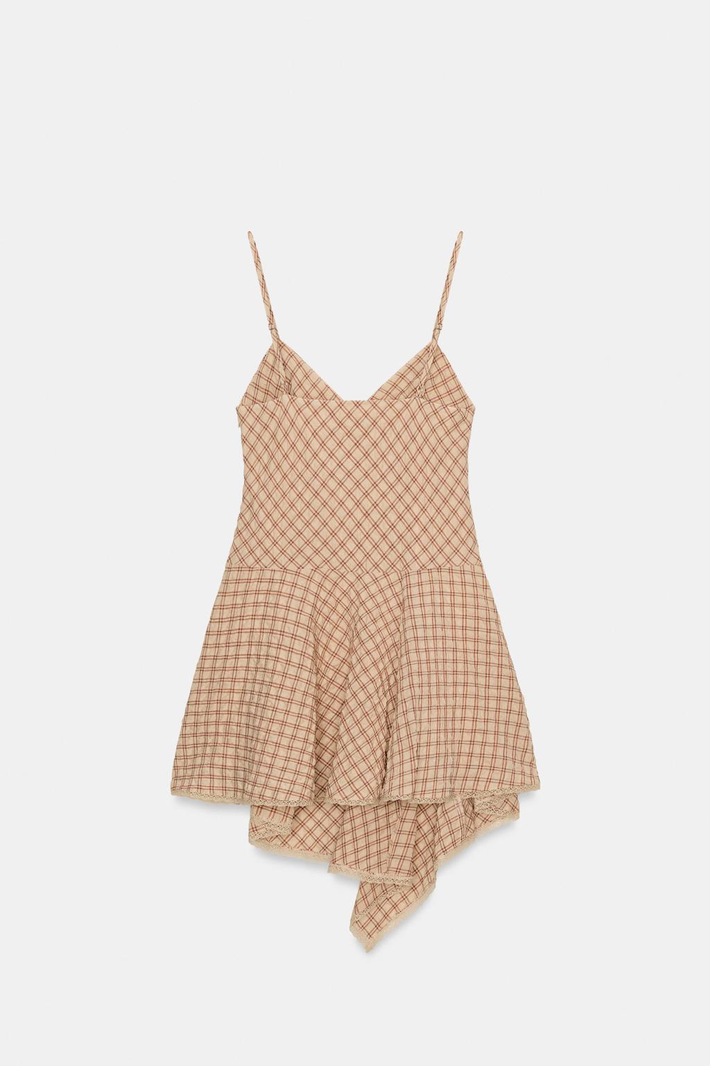 КОРОТКОЕ ПЛАТЬЕ В КЛЕТКУ С КРУЖЕВОМ