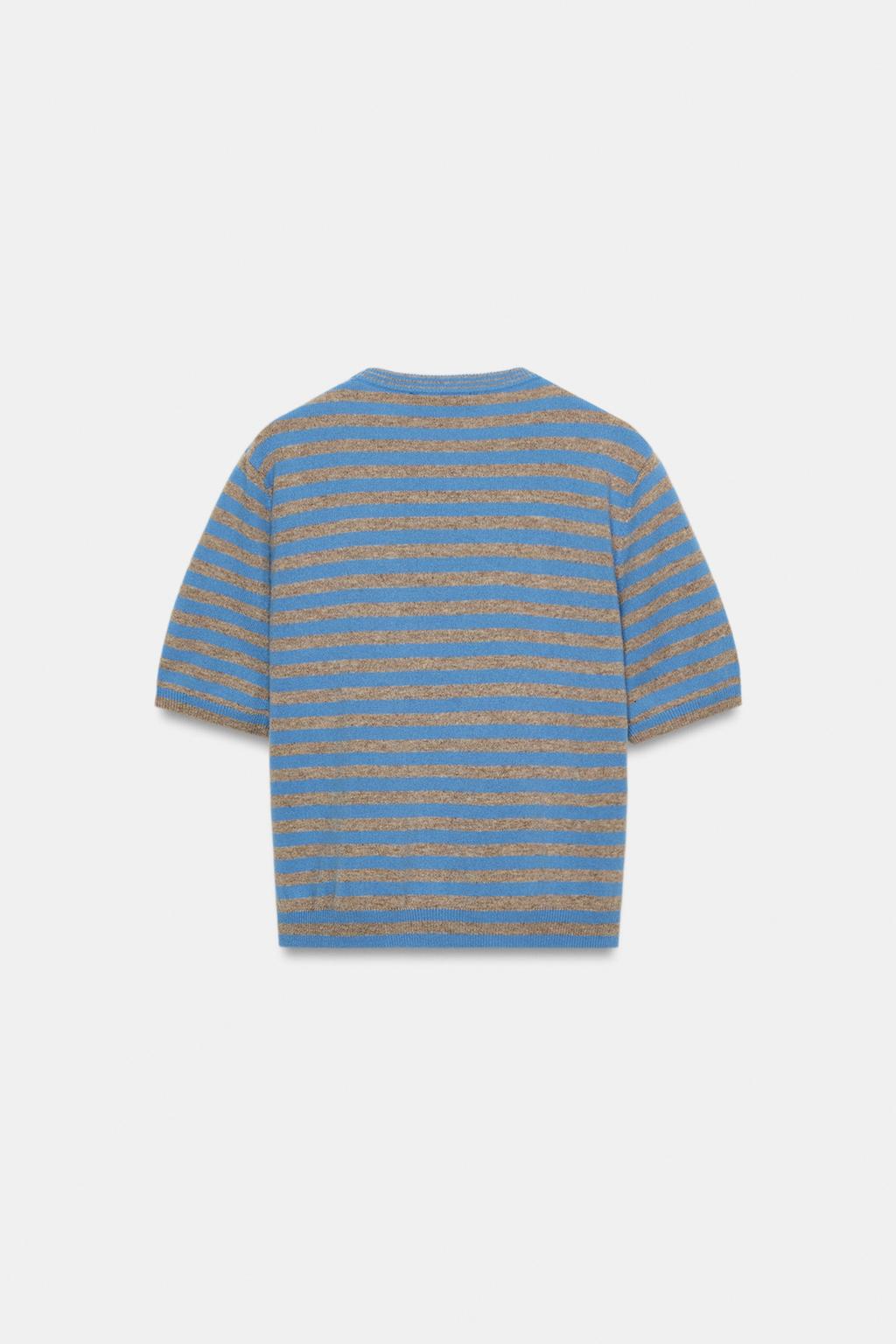 СВИТЕР ИЗ 100% ШЕРСТИ С КОРОТКИМИ РУКАВАМИ В ПОЛОСКУ