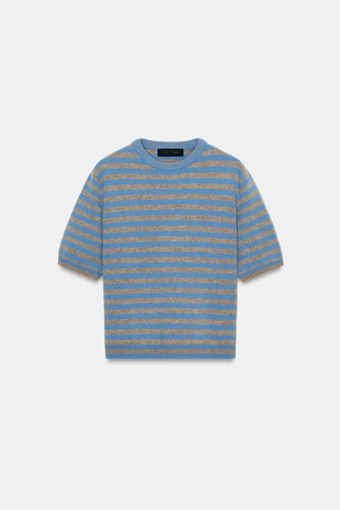 Свитер из 100% шерсти с короткими рукавами в полоску- Заказать в России