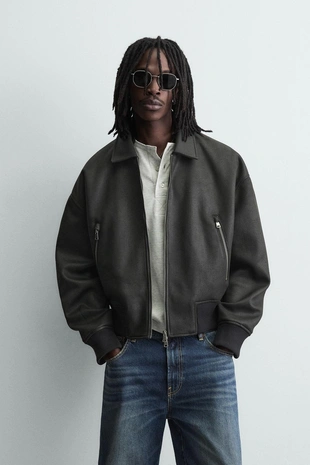 Бомбер из искусственной кожи- Заказать в России
