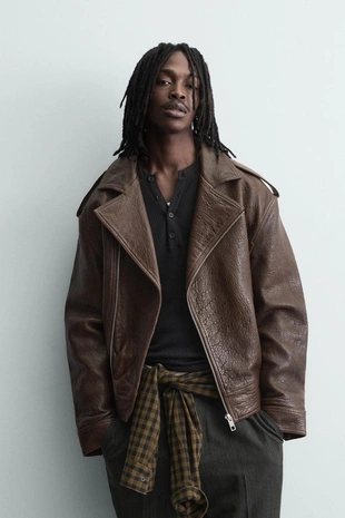 Кожаная куртка оверсайз в байкерском стиле- Заказать в России
