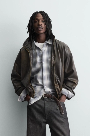 Куртка из искусственной кожи с эффектом потертости- Заказать в России