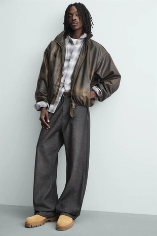 Куртка из искусственной кожи с эффектом потертости- Заказать в России