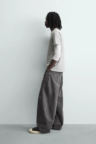 Брюки BARREL FIT с эффектом потертости- Заказать в России