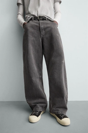 Брюки BARREL FIT с эффектом потертости- Заказать в России