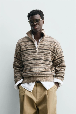 Свитер с воротником на молнии из скрученной пряжи- Заказать в России