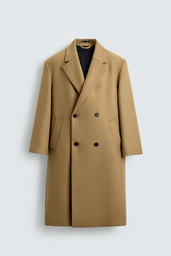 ДВУБОРТНОЕ ПАЛЬТО ИЗ СМЕСОВОЙ ШЕРСТИ