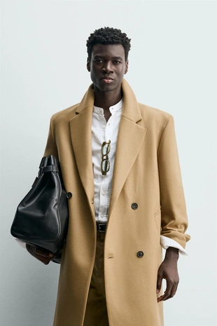 Двубортное пальто из смесовой шерсти- Заказать в России