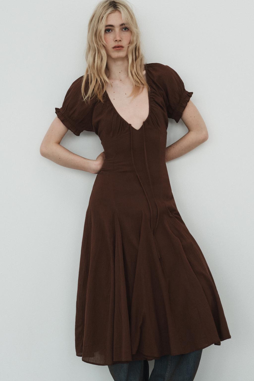 ПЛАТЬЕ МИДИ ИЗ ГАЗА С ЮБКОЙ ГОДЕ