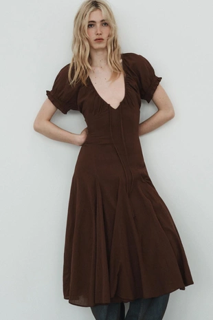 Платье миди из газа с юбкой годе- Заказать в России