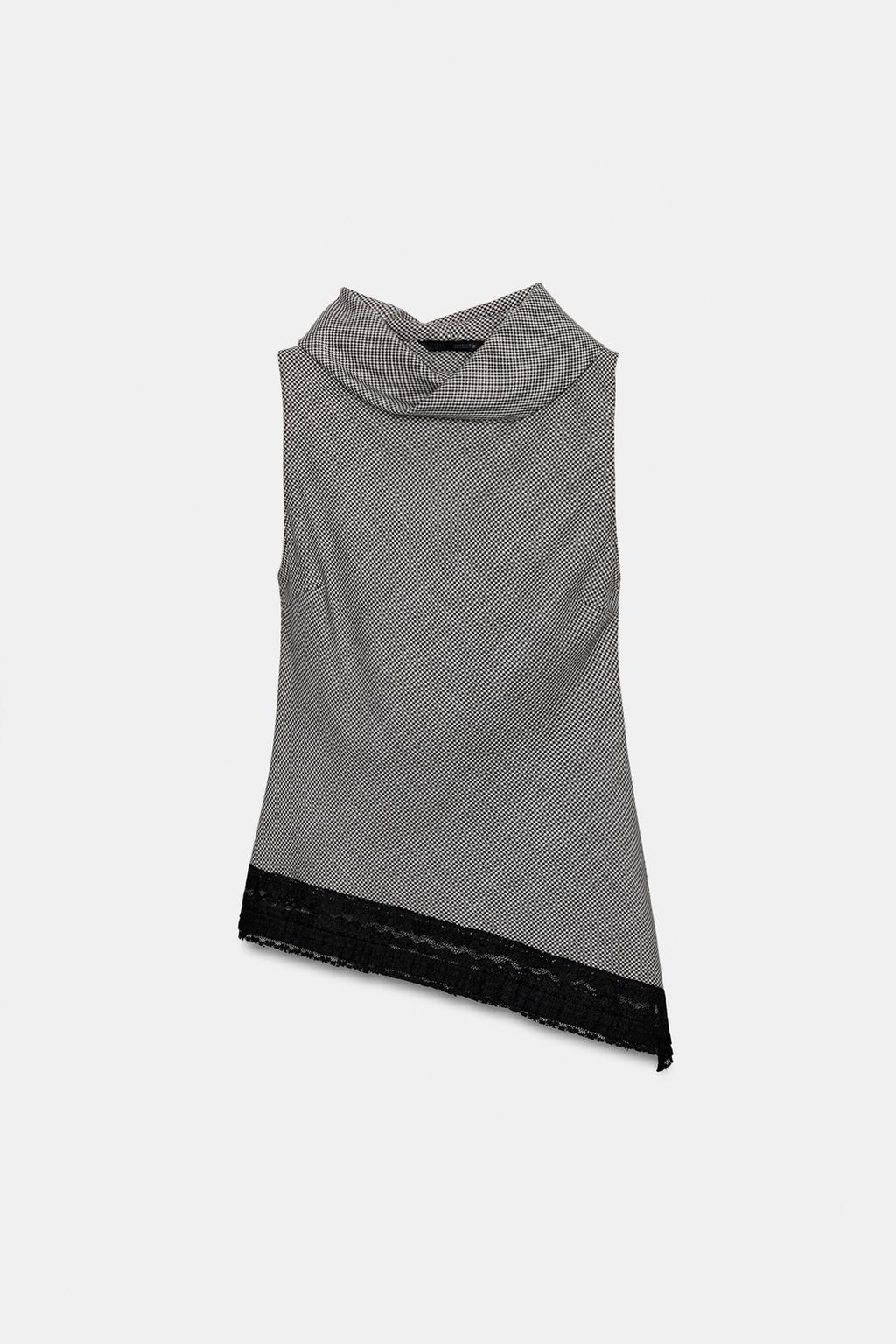 ТОП С УЗОРОМ «ГУСИНАЯ ЛАПКА», АСИММЕТРИЧНЫЙ НИЗ И КРУЖЕВО