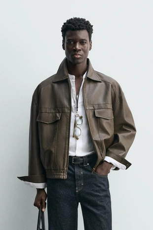 Бомбер из искусственной кожи- Заказать в России