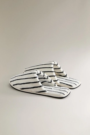 Тапочки для ванной из вельвета в полоску- Заказать в России