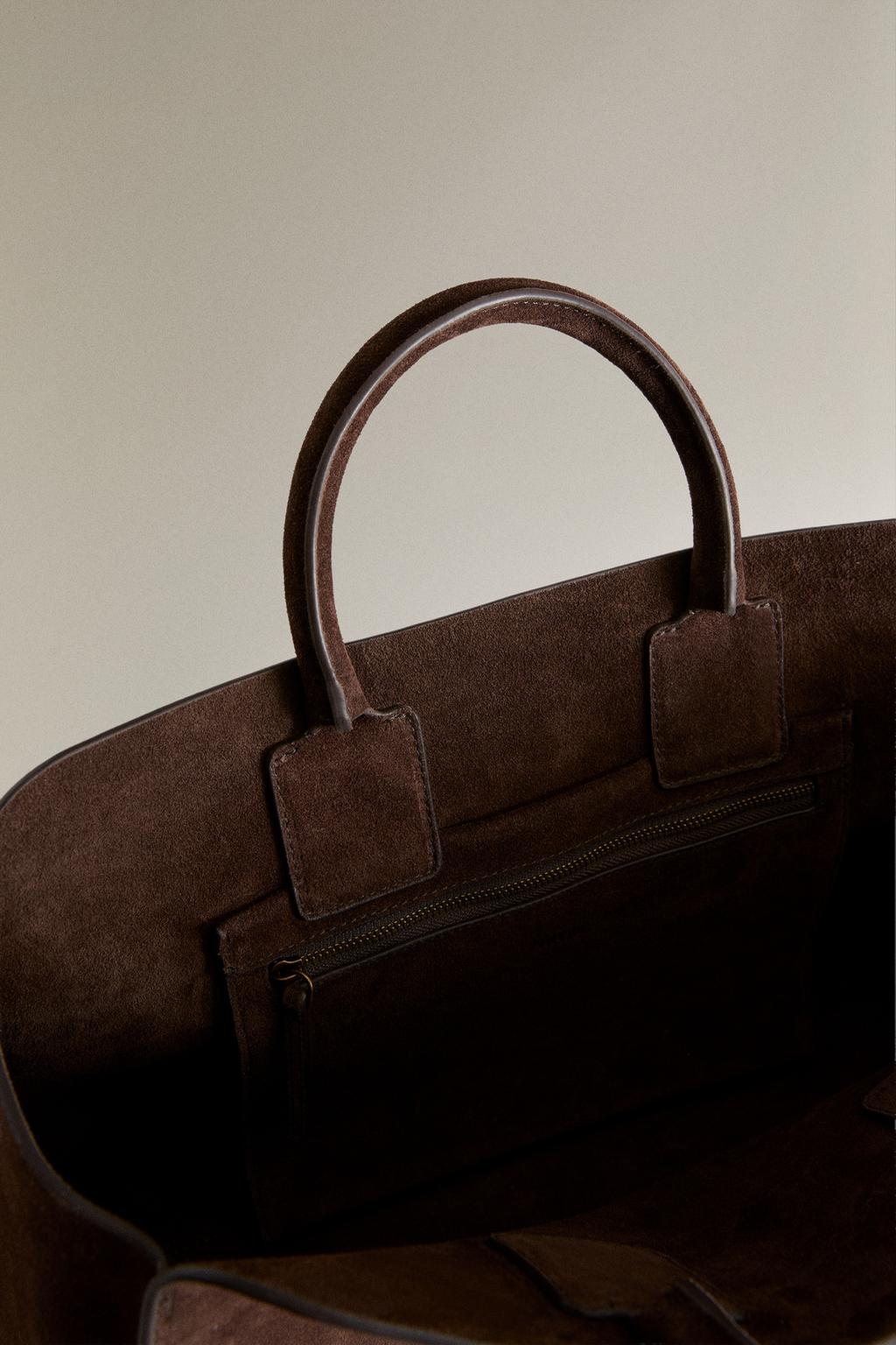 Сумка-тоут из натуральной кожи с окрашенной замшевой отделкой