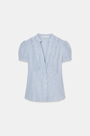 Рубашка из поплина с воланами- Заказать в России