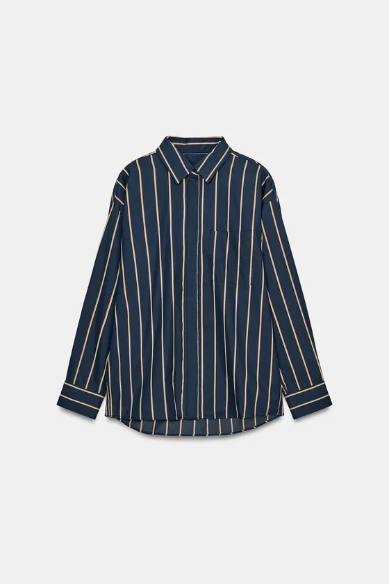 РУБАШКА ИЗ ПОПЛИНА В ПОЛОСКУ — коллекция Zara «ZW»