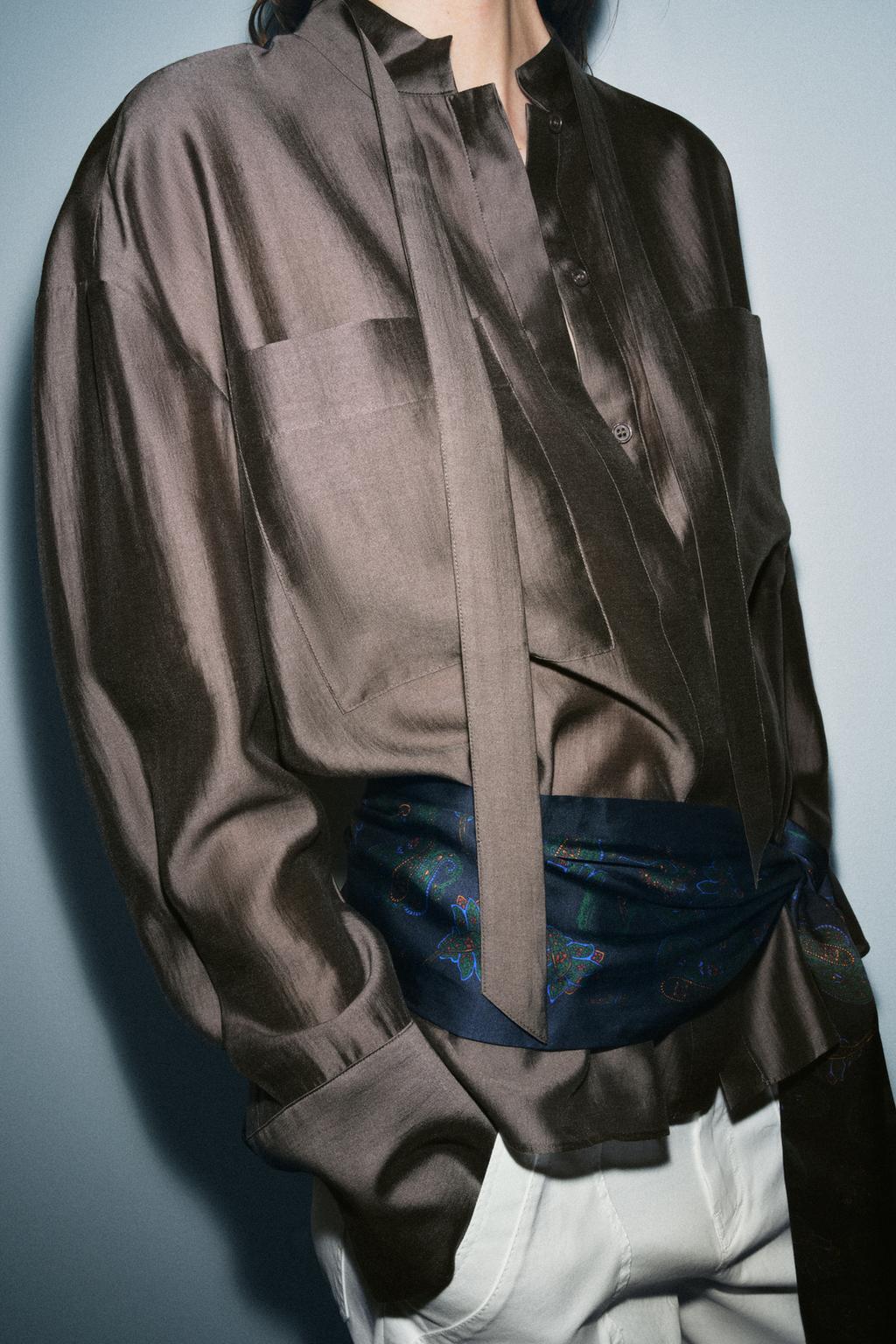 РУБАШКА С КАРМАНАМИ И ЗАВЯЗКАМИ — ZW COLLECTION