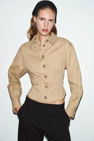 Приталенная рубашка из мягкой ткани- Заказать в России