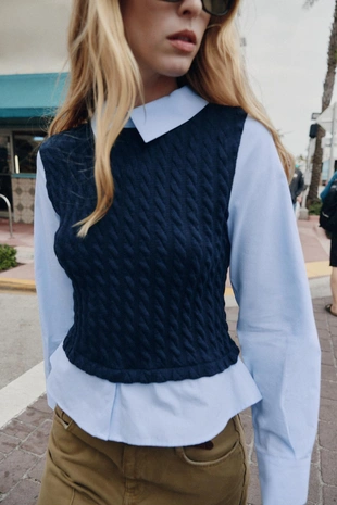 Комбинированная рубашка из поплина- Заказать в России