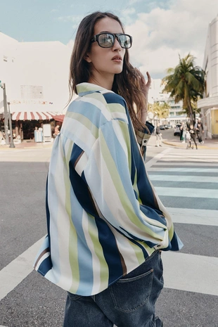 Атласная рубашка в полоску- Заказать в России