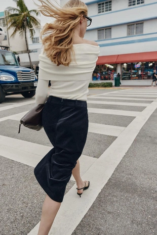 Прямая юбка миди из вельвета- Заказать в России