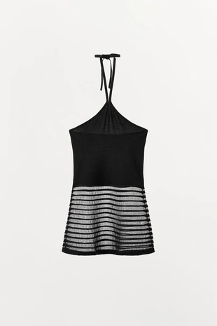 Комбинированный трикотажный топ с горловиной халтер- Заказать в России