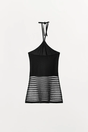 Комбинированный трикотажный топ с горловиной халтер- Заказать в России