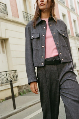 Куртка в елочку с карманами- Заказать в России