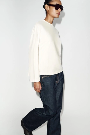 Футболка с длинным рукавом и текстурой- Заказать в России