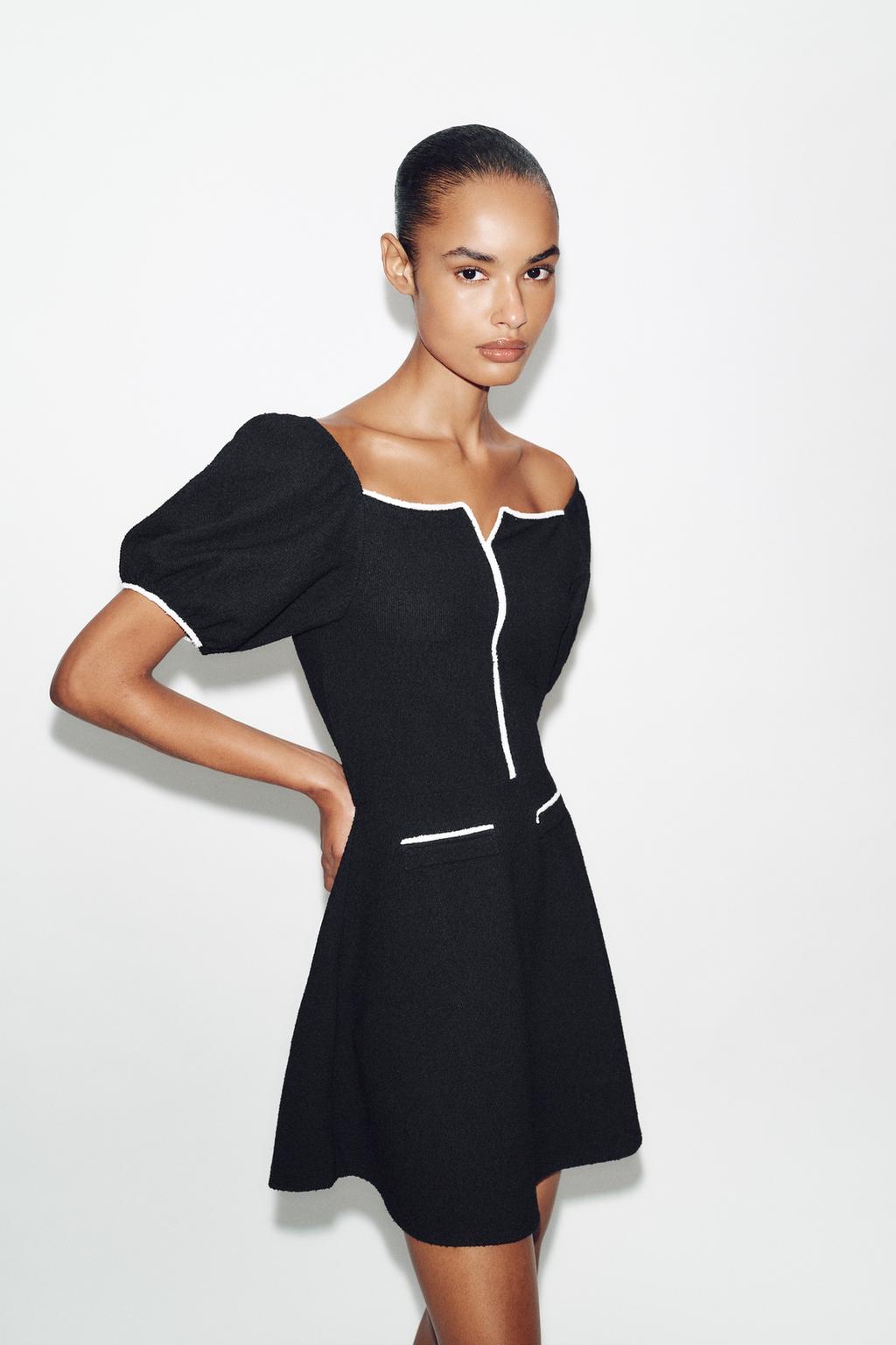 ПЛАТЬЕ ИЗ БУКЛЕ С КОНТРАСТНОЙ ОТДЕЛКОЙ